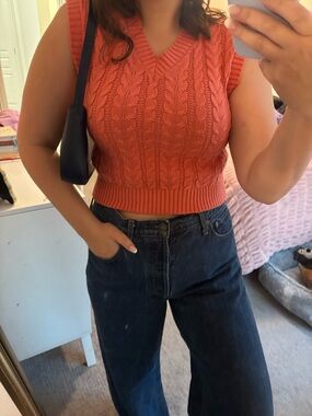 Target Coral Cable-Knit V-Neck Cropped Sweater Vest